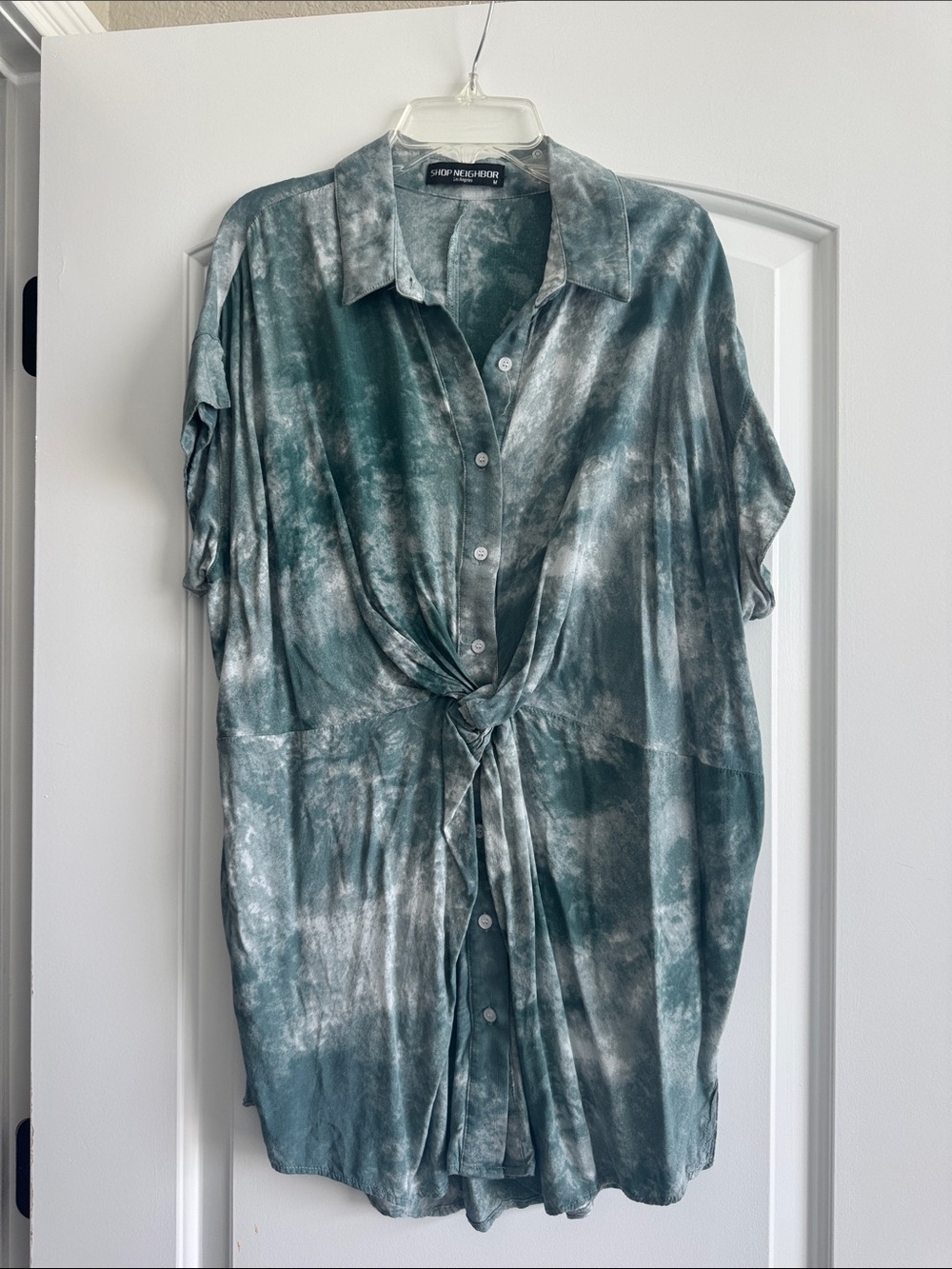 Tie-Front Tunic Shirt in Teal Tie-Dye - Shop New York